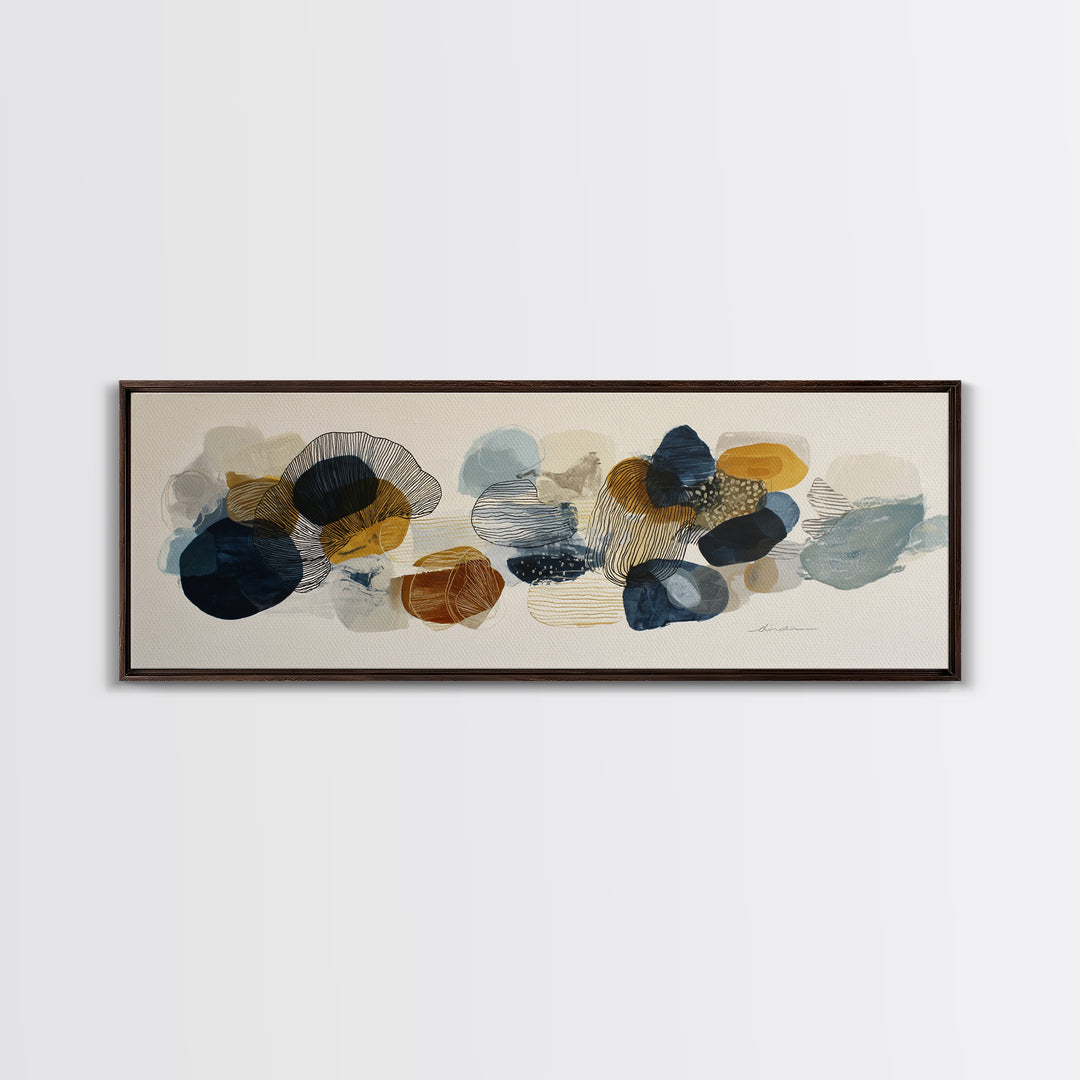 Line Art Shell and Coastal Forms Framed Canvas Print, Line Art, Room Decor, Living Room Decor, Abstract Art, Line, LIN-3x1-7