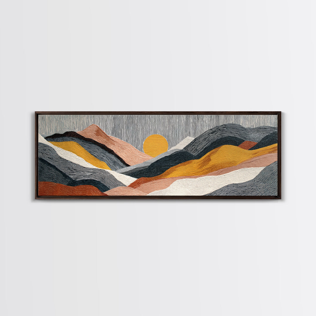 Black Line Mountains Canvas Print, Line Art, Neutral Decor, Living Room Decor, Oil Painting, Line, Wall Decor, Custom Portrait, LIN-3x1-98