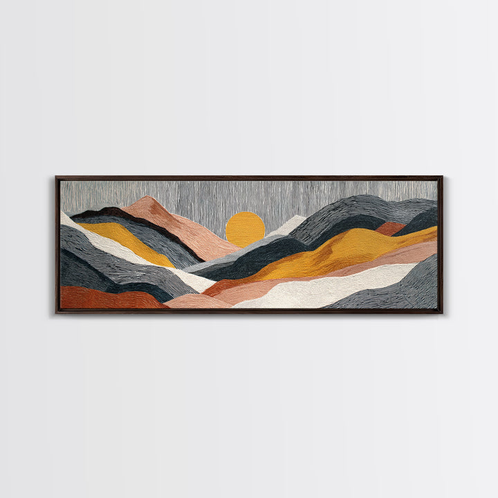 Black Line Mountains Canvas Print, Line Art, Neutral Decor, Living Room Decor, Oil Painting, Line, Wall Decor, Custom Portrait, LIN-3x1-98