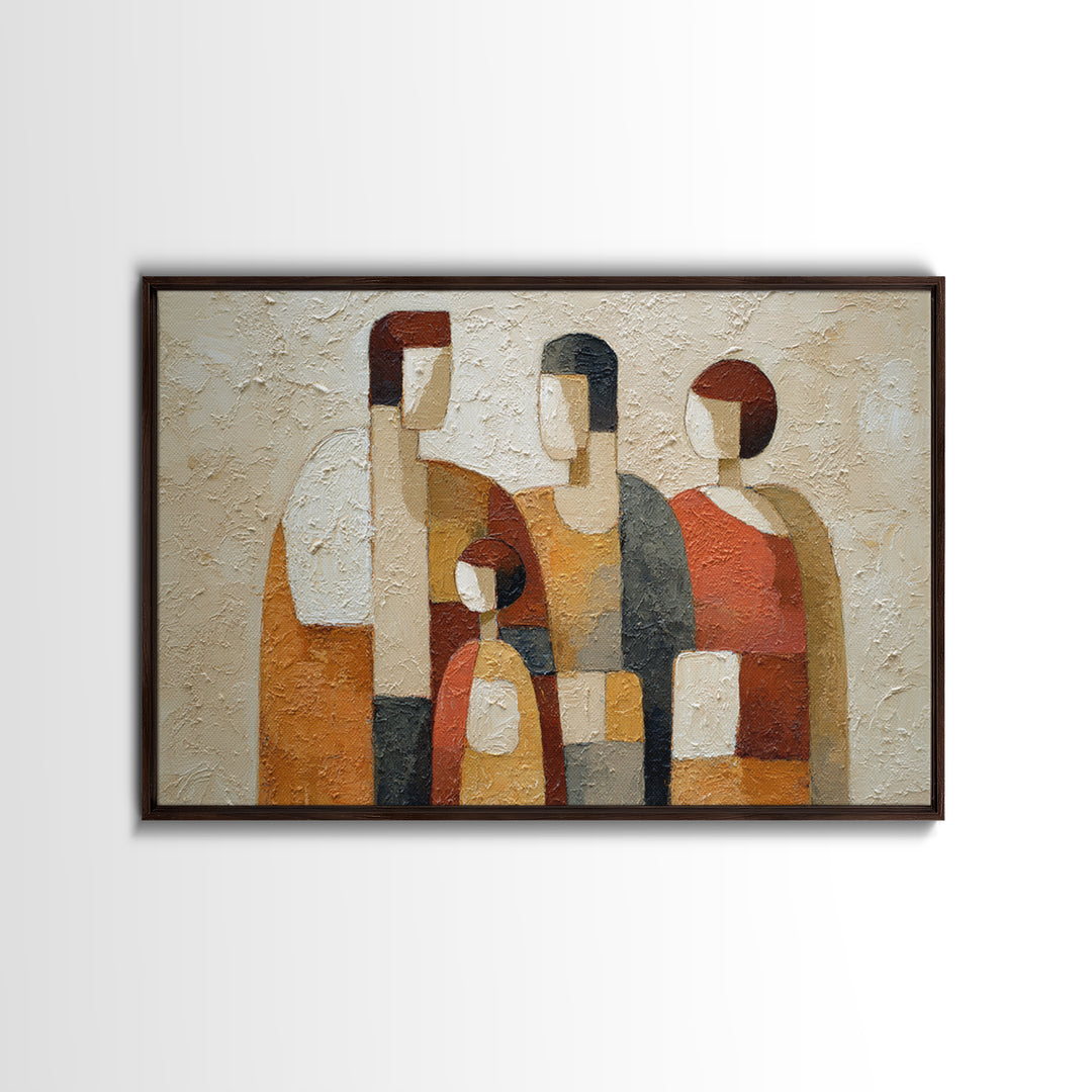 Abstract Family Figures Framed Canvas Print, Line Art, Living Room Decor, Oil Painting, Line, Portrait from Photo, LIN-3x2-100