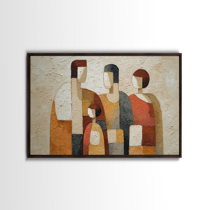 Abstract Family Figures Framed Canvas Print, Line Art, Living Room Decor, Oil Painting, Line, Portrait from Photo, LIN-3x2-100