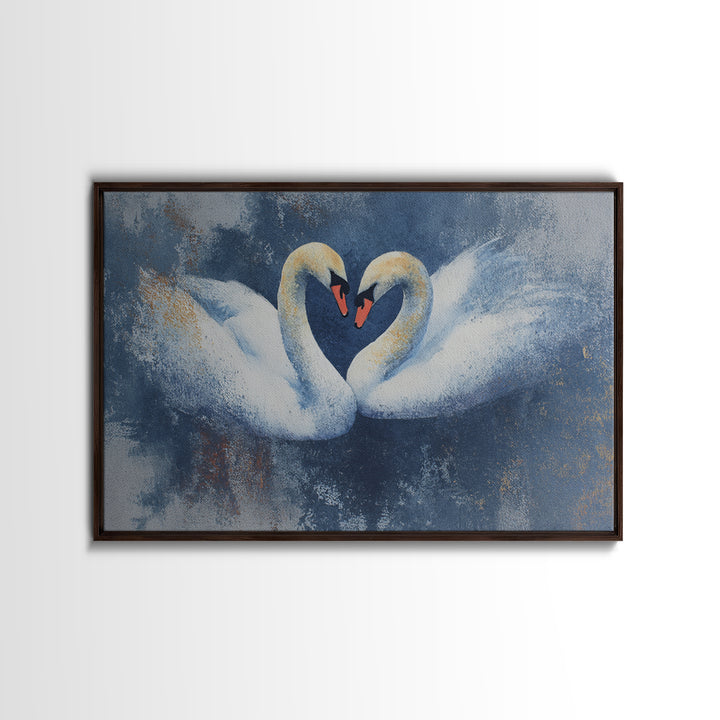 Two Swans Forming a Heart Shape Framed Canvas Print, Line Art, Statement Artwork, Living Room Decor, Abstract Art, Line, LIN-3x2-20