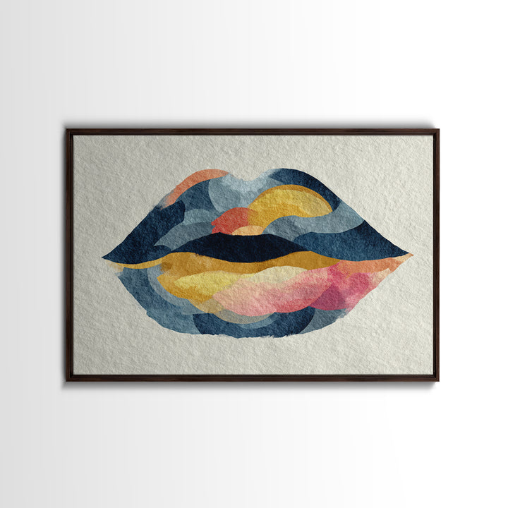 Abstract Lips and Hand Fashion Sketch Framed Canvas Print, Line Art, Bird Wall Art, Living Room Decor, Abstract Art, Line, LIN-3x2-70