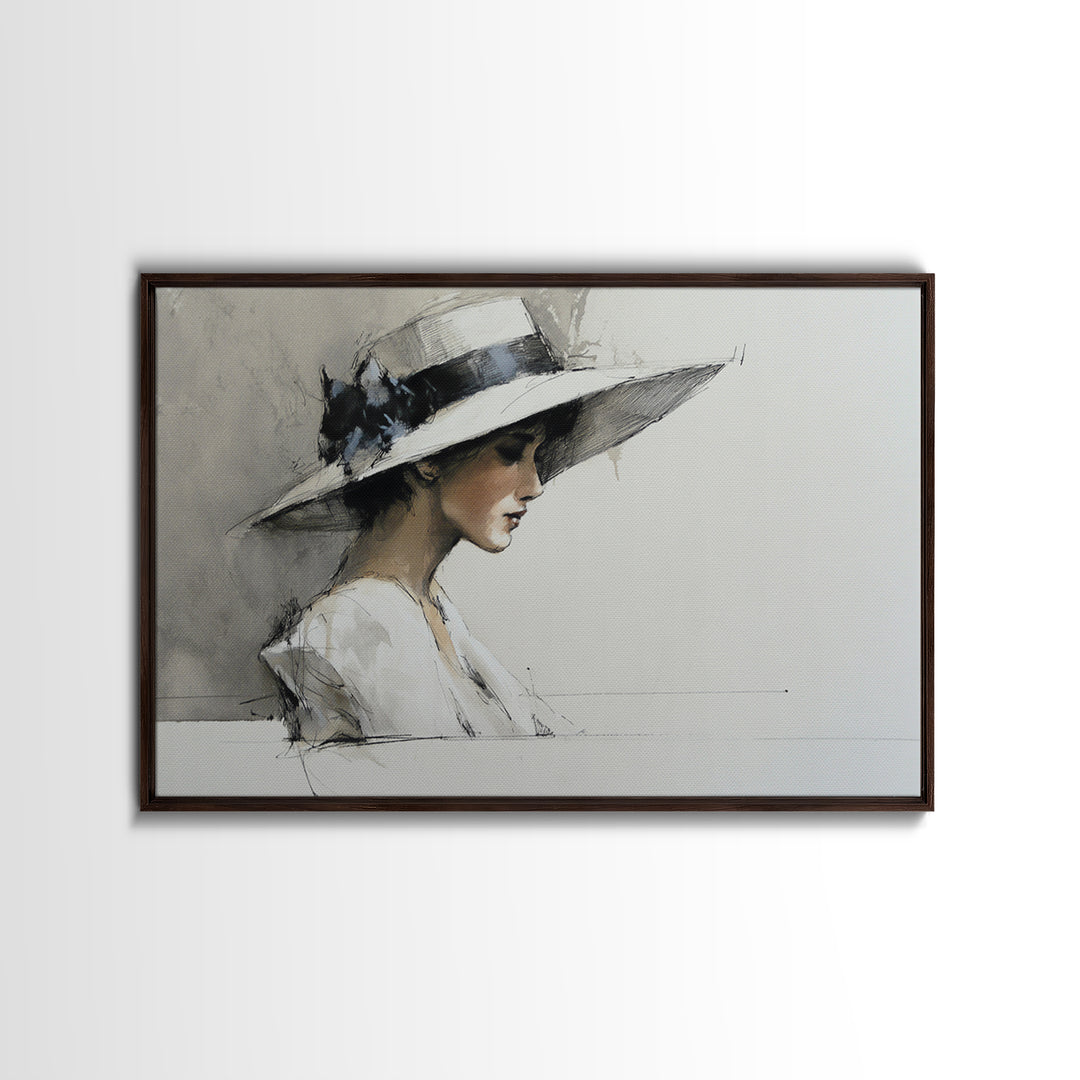Continuous Line Female Face Framed Canvas Print, Line Art, Decor, Living Room Decor, Oil Painting, Line, Living Room Wall Art, LIN-3x2-77