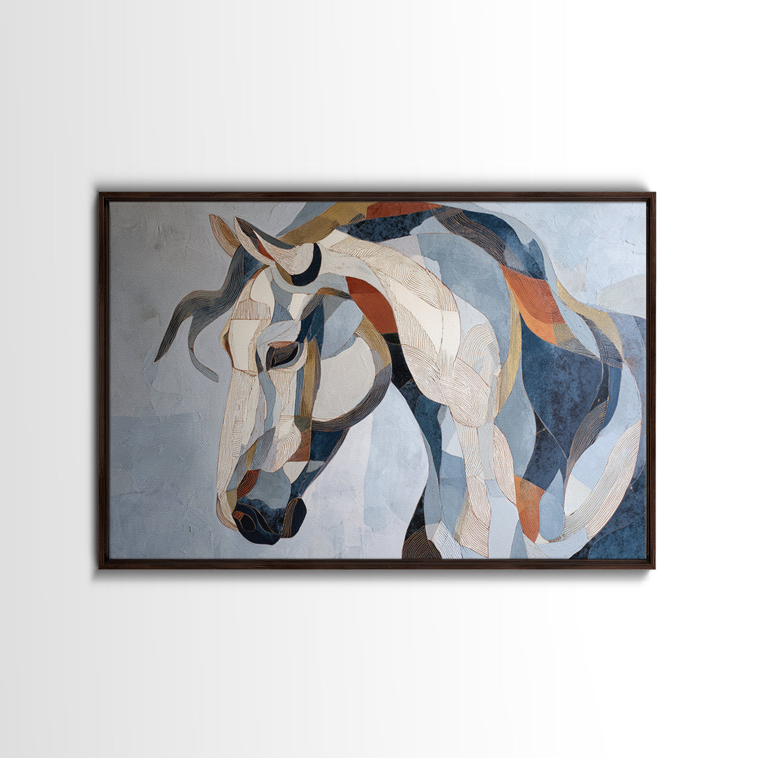 Abstract Horse Formed from Graceful Contour Framed Canvas Print, Line Art, Gallery Decor, Living Room Decor, Fine Art, Line, LIN-3x2-8