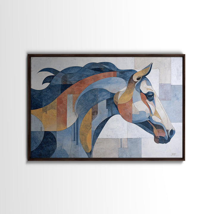 Abstract Horse Formed from Graceful Contour Framed Canvas Print, Line Art, Boho Wall Art, Living Room Decor, Abstract Art, Line, LIN-3x2-80