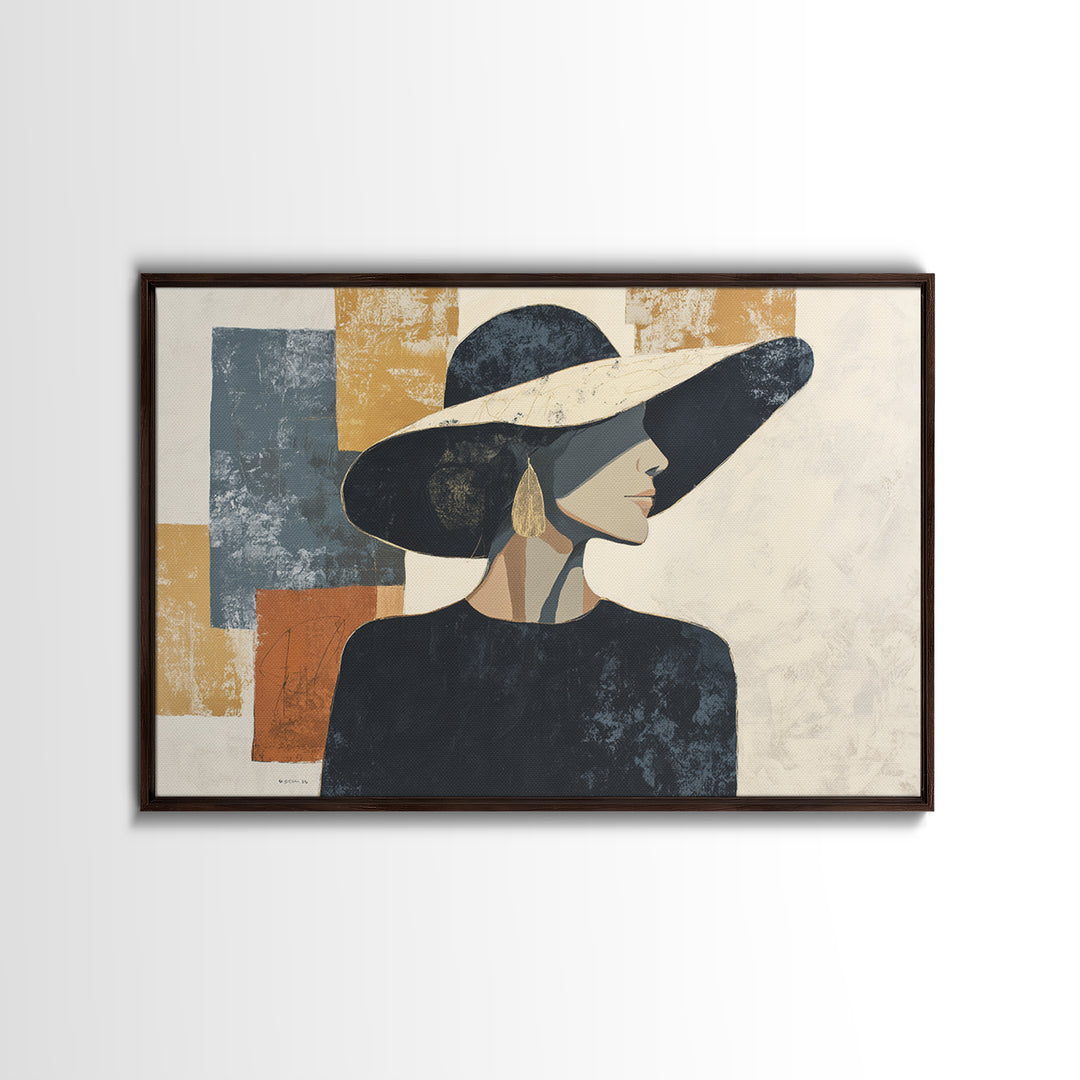 Line Drawing of a Woman Framed Canvas Print, Line Art, Gallery Wall Art, Living Room Decor, Oil Painting, Line, LIN-3x2-95