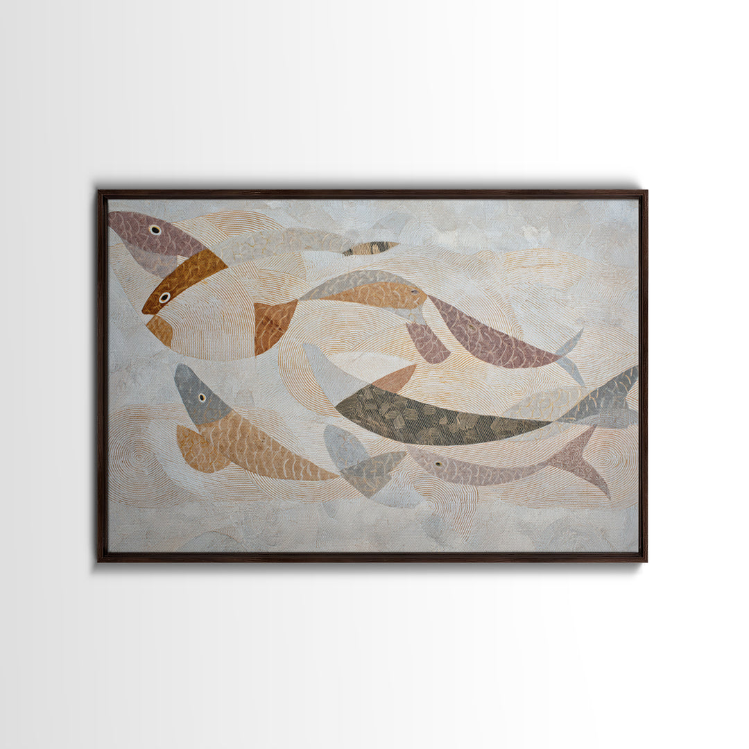 Continuous Line Fish Framed Canvas Print, Line Art, Boho Decor, Living Room Decor, Abstract Art, Line, Minimalist Art, LIN-3x2-96