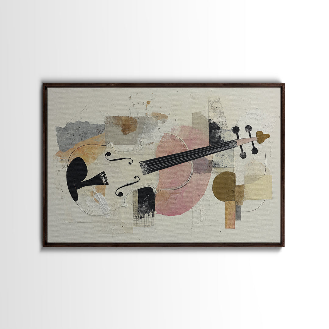 Single Line Violin and Bow Framed Canvas Print, Line Art, Portrait from Photo, Living Room Decor, Abstract Art, Line, LIN-3x2-99