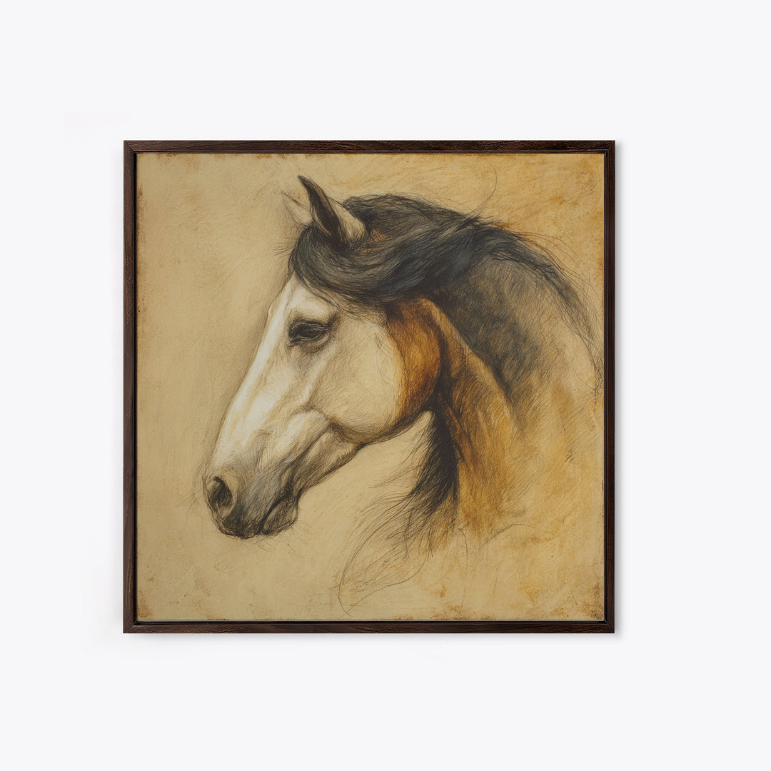 Contemporary Horse Portrait Canvas Print, Living Room Art, Boho Wall Art, Living Room Decor, Oil Painting, Living, LIR-1x1-10
