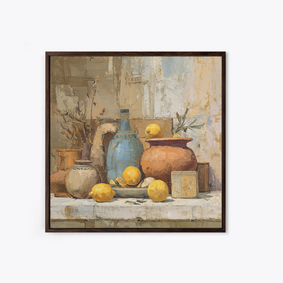 Warm Mediterranean Lemon Still Life Canvas Print, Living Room Art, Printable Art, Living Room Decor, Fine Art, Living, LIR-1x1-18