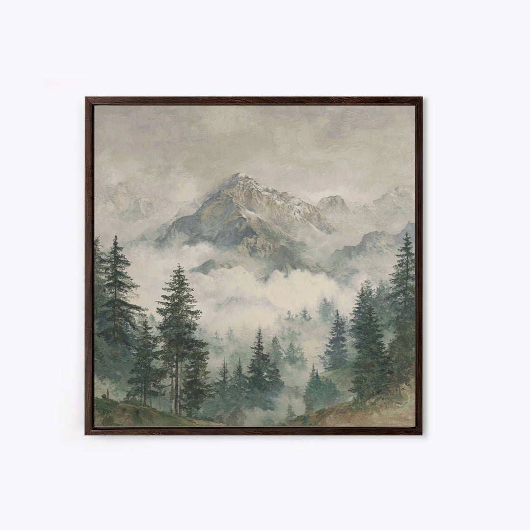Classic Mountain Panorama for Cozy Interiors Framed Canvas Print, Living Room Art, Room Decor, Living Room Decor, Living, LIR-1x1-40