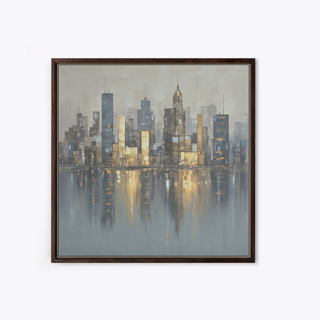 Modern City Skyline Framed Canvas Print, Living Room Art, Modern Wall Art, Living Room Decor, Fine Art, Living, LIR-1x1-70