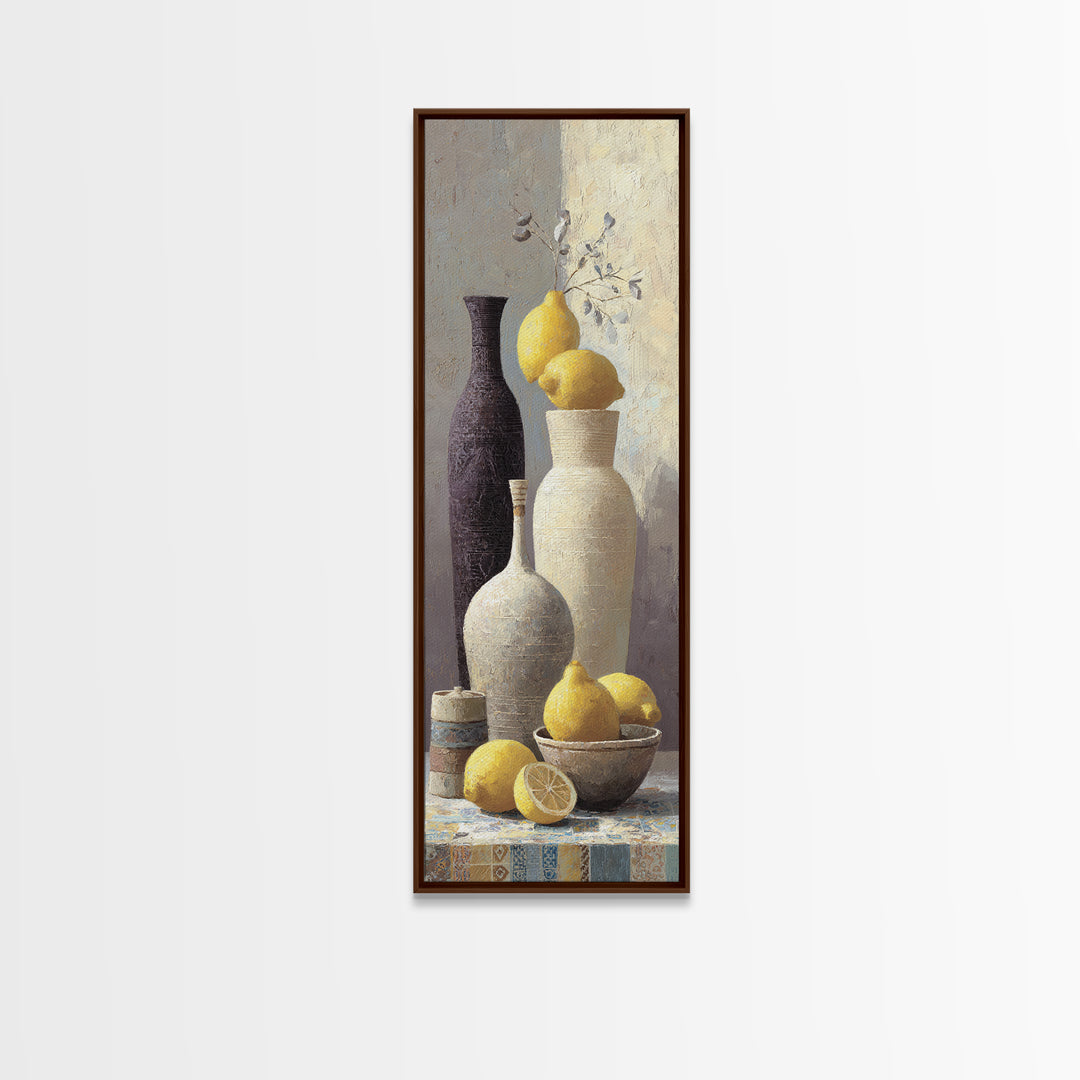 Warm Mediterranean Lemon Still Life Framed Canvas Print, Living Room Art, Bedroom Wall Art, Living Room Decor, Oil Painting, LIR-1x3-30