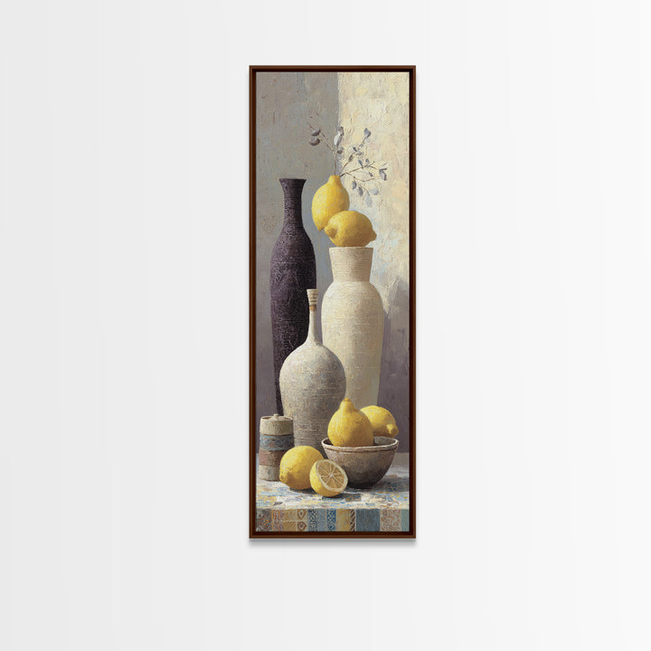 Warm Mediterranean Lemon Still Life Framed Canvas Print, Living Room Art, Bedroom Wall Art, Living Room Decor, Oil Painting, LIR-1x3-30