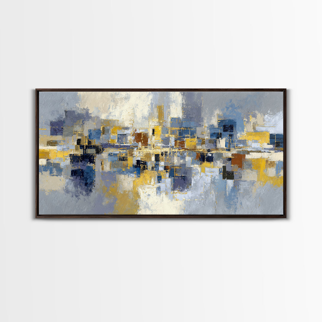 Gold Accented Abstract Brushwork Framed Canvas Print, Living Room Art, Living Room Decor, Abstract Art, Living, LIR-2x1-10