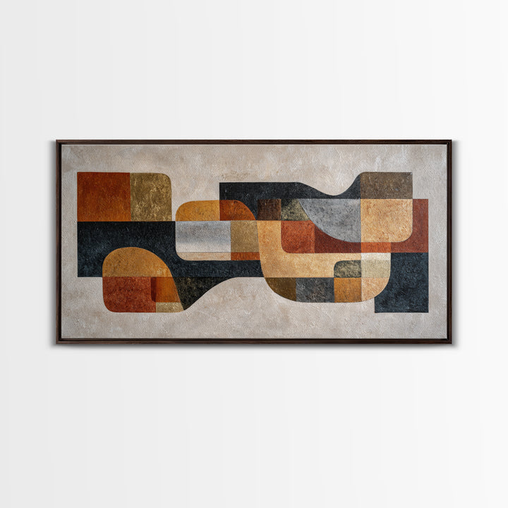 Mid Century Geometric Artwork Framed Canvas Print, Living Room Art, Living Room Decor, Fine Art, Living, Statement Artwork, LIR-2x1-100