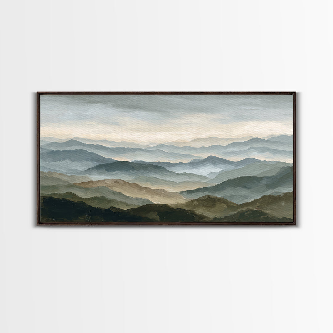 Classic Mountain Panorama for Cozy Interiors Framed Canvas Print, Living Room Art, Room Decor, Living Room Decor, Living, LIR-2x1-12