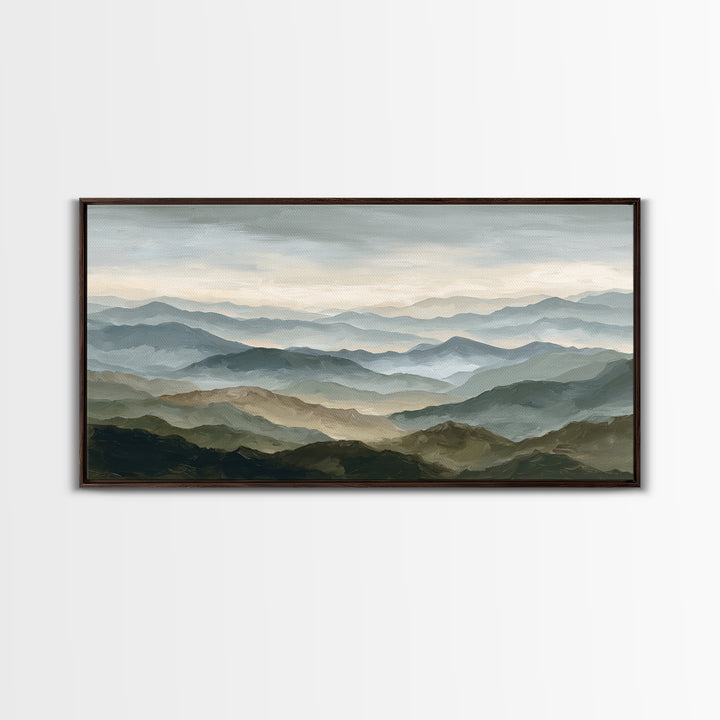 Classic Mountain Panorama for Cozy Interiors Framed Canvas Print, Living Room Art, Room Decor, Living Room Decor, Living, LIR-2x1-12