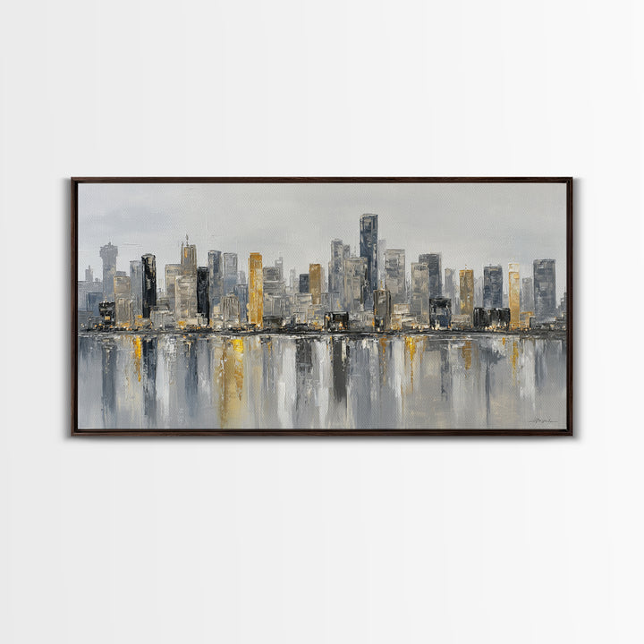 Modern City Skyline Framed Canvas Print, Living Room Art, Room Decor, Living Room Decor, Abstract Art, Living, Printable, LIR-2x1-18