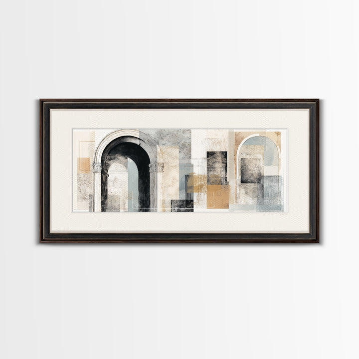 Black and White Architectural Arch Composition Framed Canvas Print, Living Room Art, Boho Decor, Living Room Decor, LIR-2x1-27