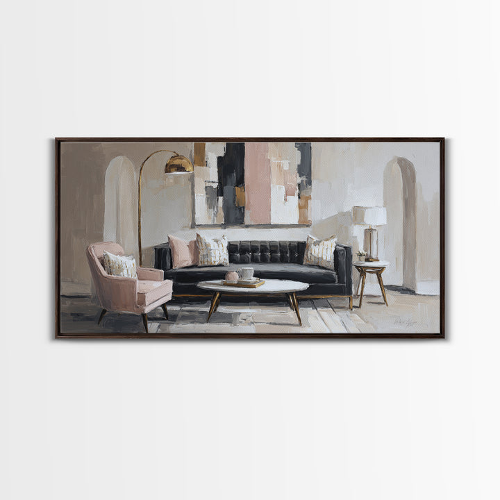 Black and White Architectural Arch Composition Canvas Print, Living Room Art, Digital Wall Art, Living Room Decor, Living, LIR-2x1-3