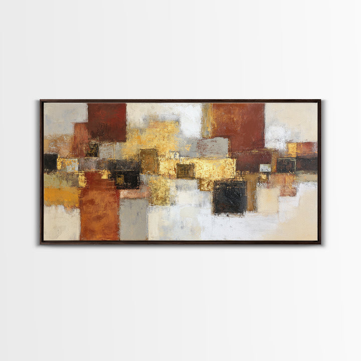 Gold Accented Abstract Brushwork Framed Canvas Print, Living Room Art, Living Room Decor, Abstract Art, Living, LIR-2x1-34