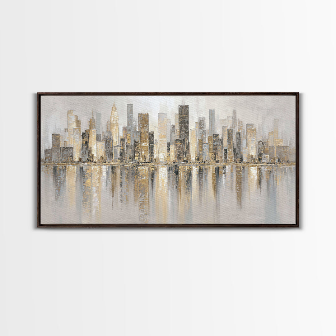 Modern City Skyline Framed Canvas Print, Living Room Art, Room Decor, Living Room Decor, Abstract Art, Living, Printable, LIR-2x1-42