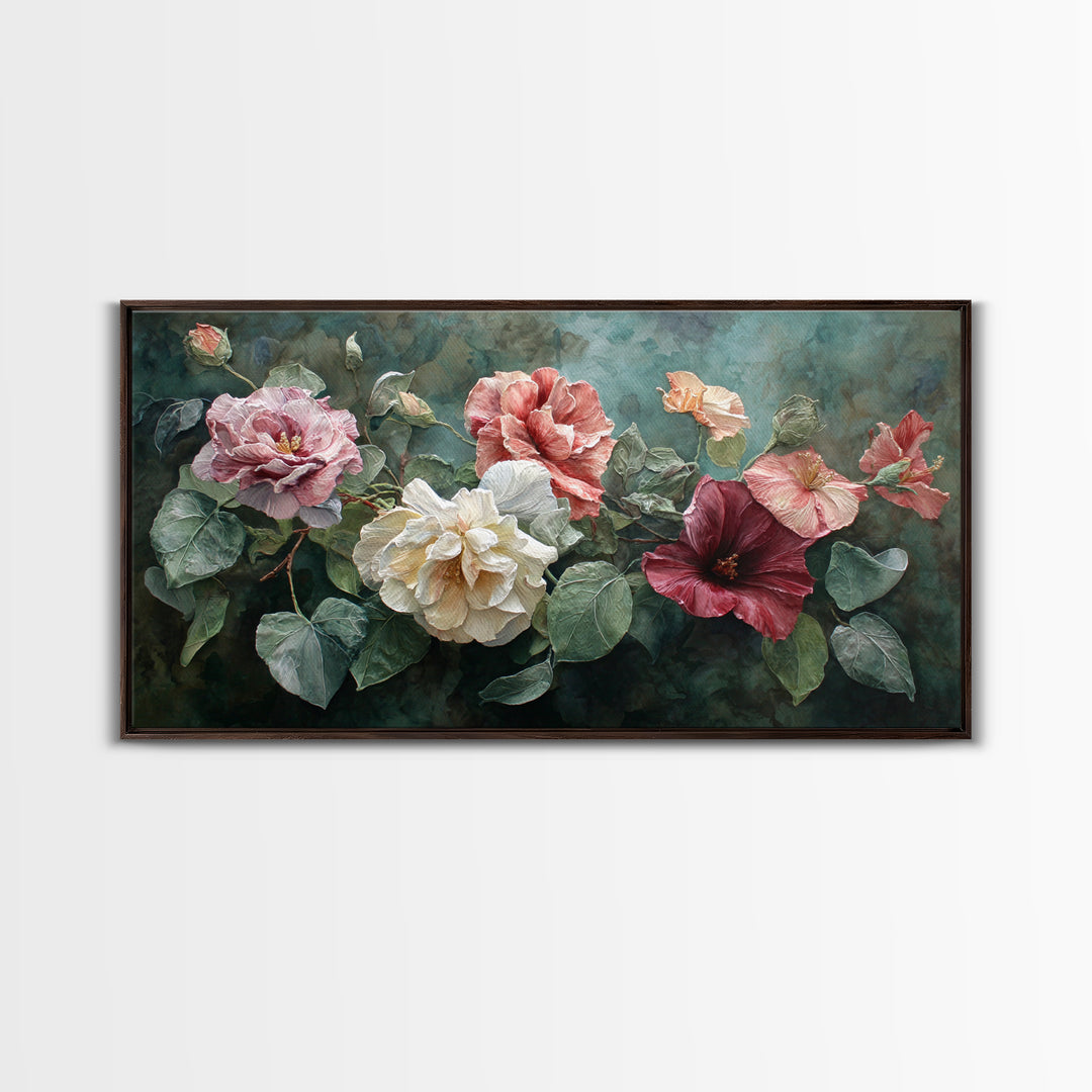 Botanical Vase Painting Canvas Print, Living Room Art, Printable, Living Room Decor, Oil Painting, Living, Printable Art, LIR-2x1-70