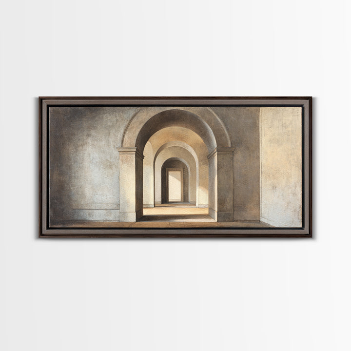 Black and White Architectural Arch Composition Framed Canvas Print, Living Room Art, Room Decor, Living Room Decor, Living, LIR-2x1-75
