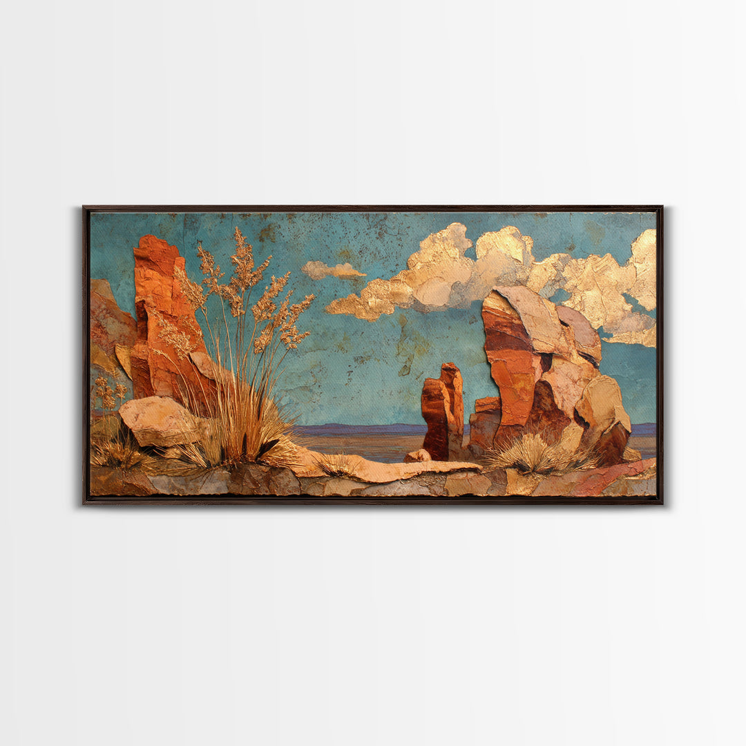Earthy Desert Landscape Framed Canvas Print, Living Room Art, Apartment Decor, Living Room Decor, Oil Painting, Living, LIR-2x1-80
