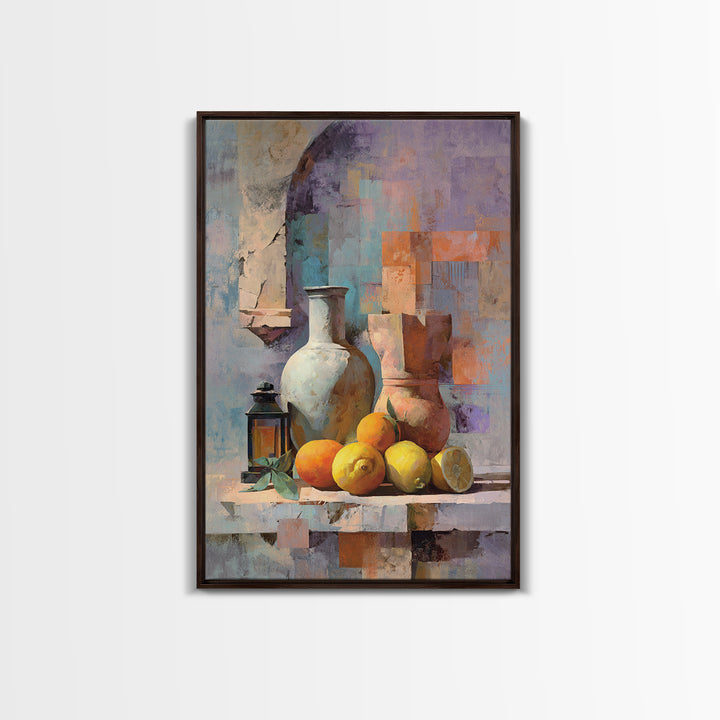 Warm Mediterranean Lemon Still Life Framed Canvas Print, Living Room Art, Living Room Decor, Abstract Art, Living, LIR-2x3-2