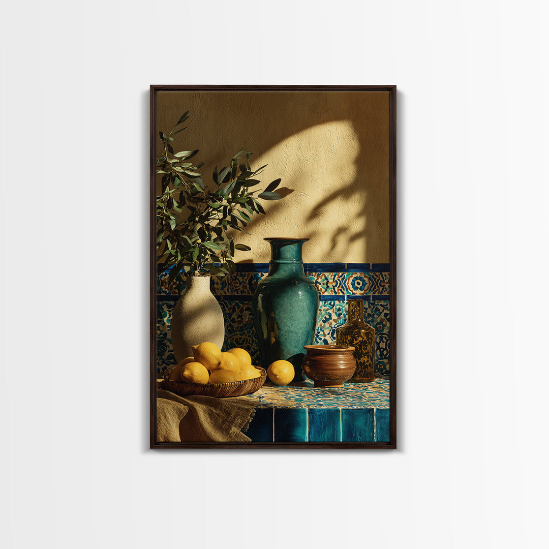 Warm Mediterranean Lemon Still Life Framed Canvas Print, Living Room Art, Living Room Decor, Abstract Art, Living, LIR-2x3-26