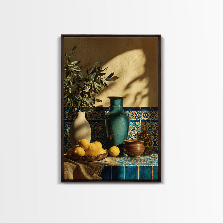 Warm Mediterranean Lemon Still Life Framed Canvas Print, Living Room Art, Living Room Decor, Abstract Art, Living, LIR-2x3-26