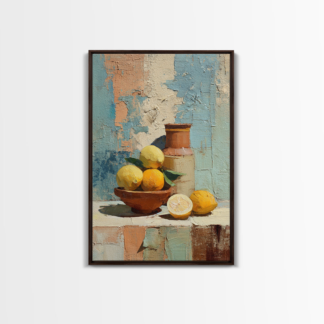 Warm Mediterranean Lemon Still Life Canvas Print, Living Room Art, Wall Decor, Living Room Decor, Living, Abstract Art, LIR-2x3-50