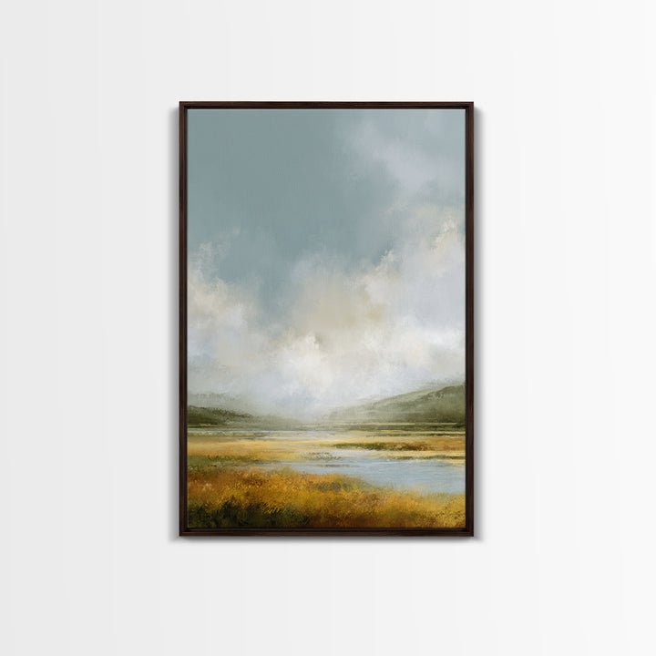 Large Cloudscape with Gentle Movement Framed Canvas Print, Living Room Art, Home, Living Room Decor, Oil Painting, Living, LIR-2x3-51
