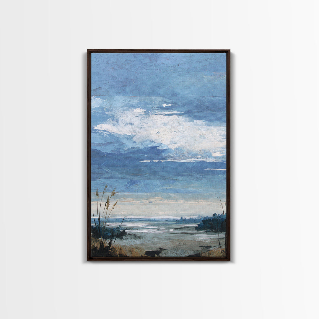 Modern Landscape with Expansive Calm Sky Framed Canvas Print, Living Room Art, Art Nouveau, Living Room Decor, Fine Art, Living, LIR-2x3-59