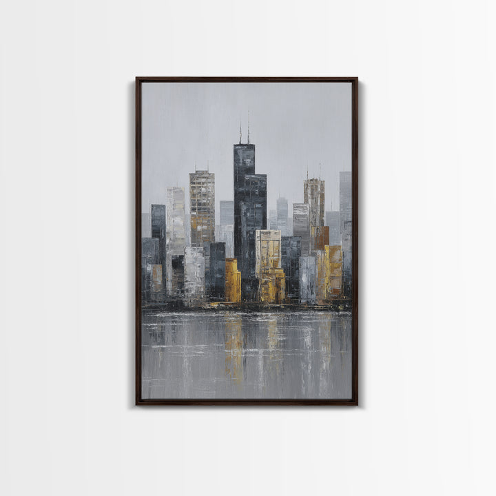 Modern City Skyline Framed Canvas Print, Living Room Art, Minimalist Decor, Living Room Decor, Fine Art, Living, LIR-2x3-6