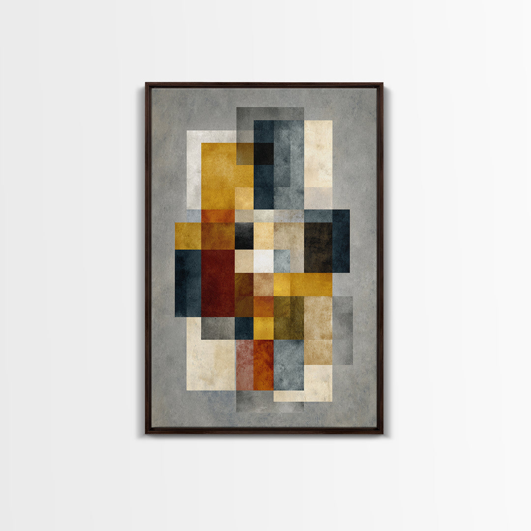 Mid Century Geometric Artwork Framed Canvas Print, Living Room Art, Digital Prints, Living Room Decor, Abstract Art, Living, LIR-2x3-64