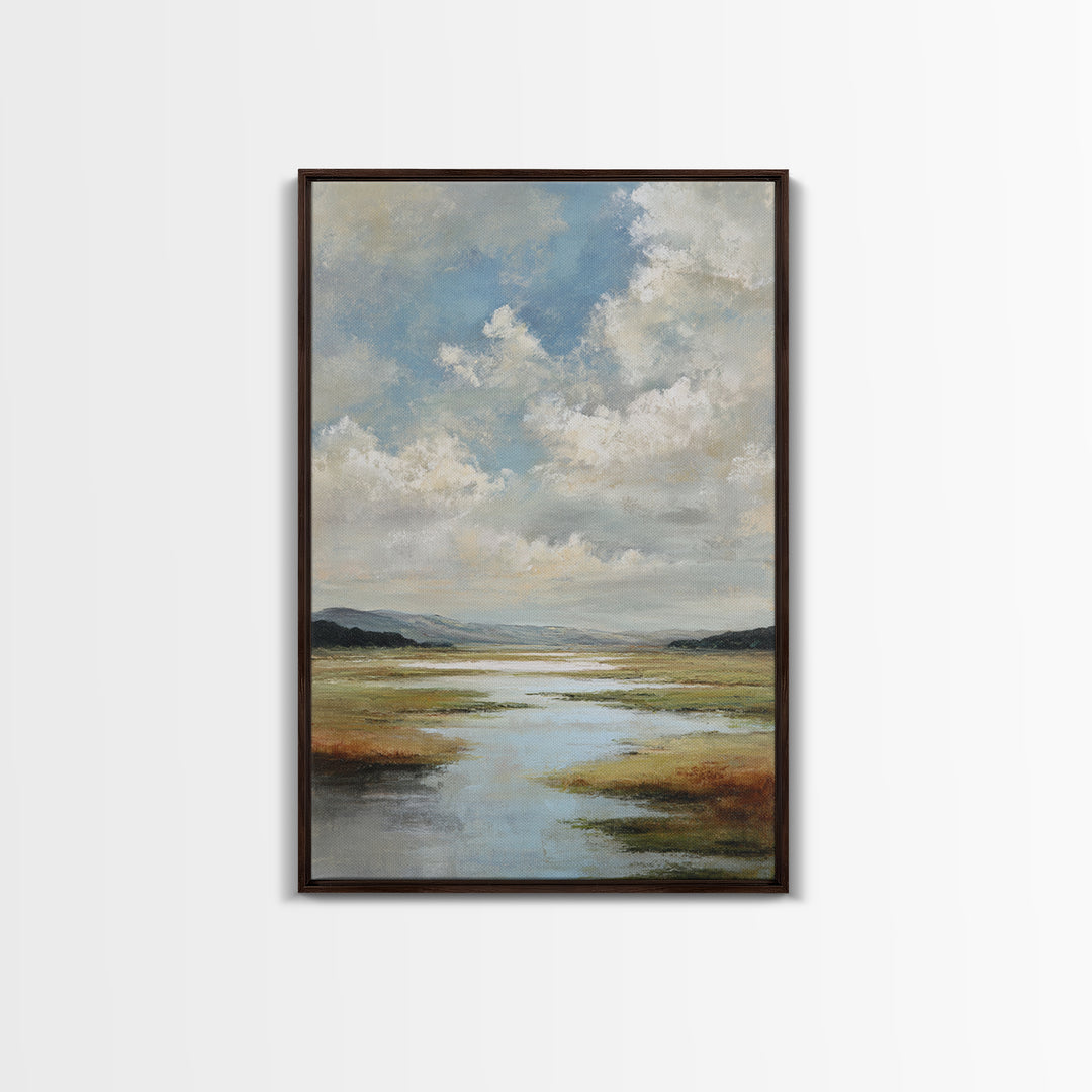Modern Landscape with Expansive Calm Sky Framed Canvas Print, Living Room Art, Dopamine Decor, Living Room Decor, Living, LIR-2x3-83