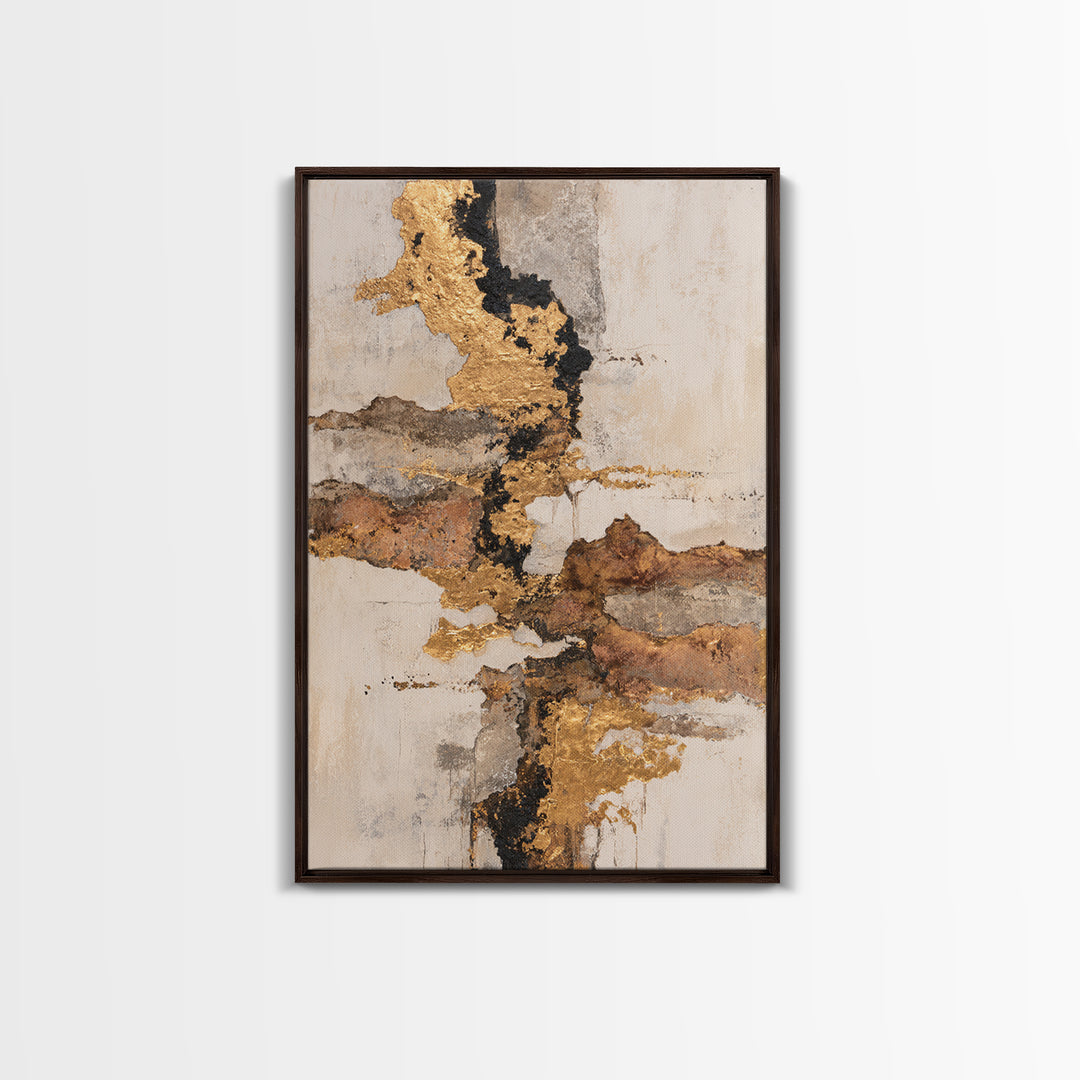 Gold Accented Abstract Brushwork Framed Canvas Print, Living Room Art, Large Wall Art, Living Room Decor, Abstract Art, Living, LIR-2x3-94