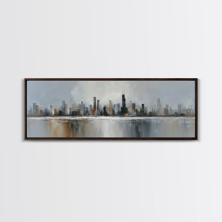 Modern City Skyline Canvas Print, Living Room Art, Digital Wall Art, Living Room Decor, Fine Art, Living, Oversized Wall Art, LIR-3x1-38