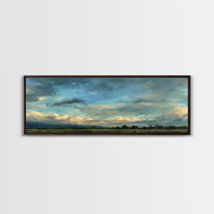 Modern Landscape with Expansive Calm Sky Canvas Print, Living Room Art, Art Print, Living Room Decor, Watercolor Art, Living, LIR-3x1-43