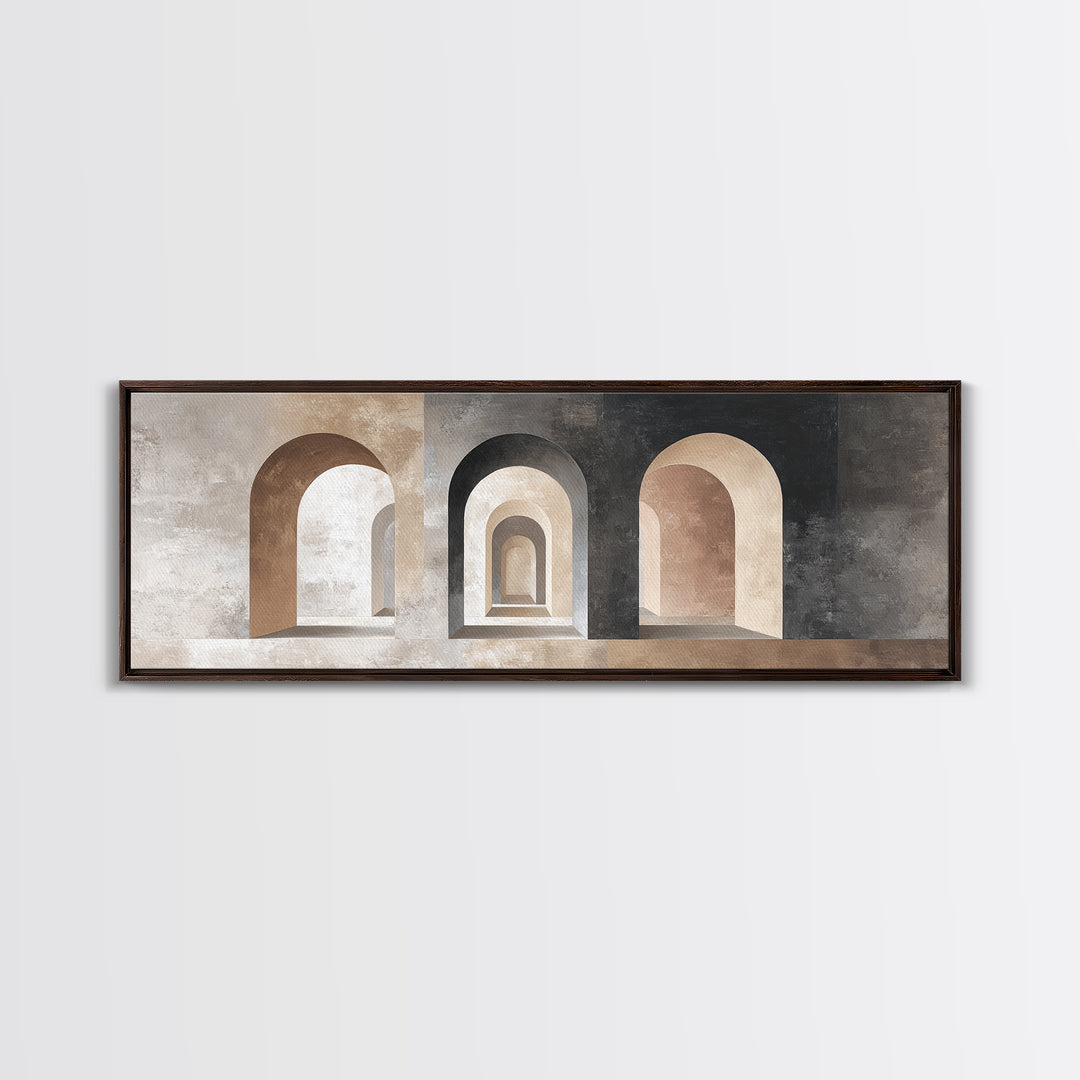 Black and White Architectural Arch Composition Framed Canvas Print, Living Room Art, Home, Living Room Decor, Oil Painting, LIR-3x1-47