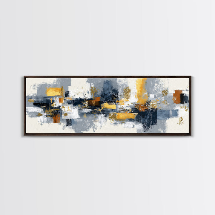 Gold Accented Abstract Brushwork Canvas Print, Living Room Art, Living Room Wall Art, Living Room Decor, Abstract Art, Living, LIR-3x1-54