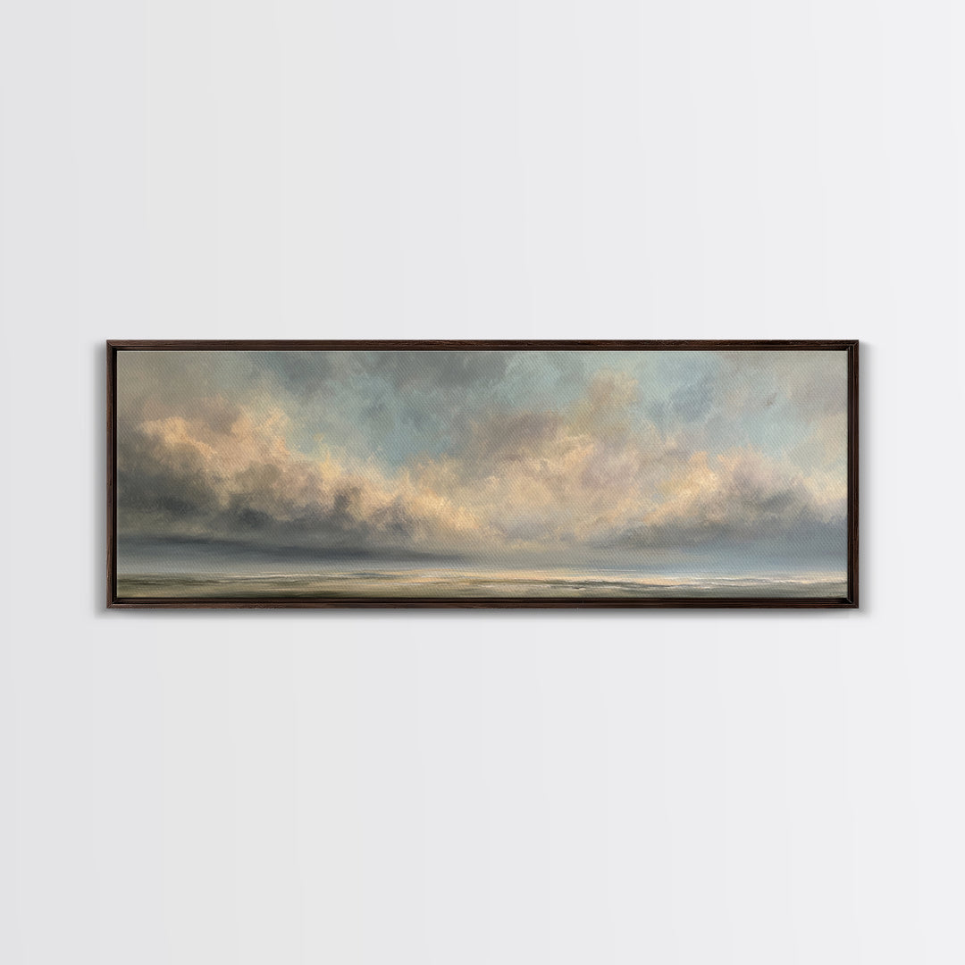 Large Cloudscape with Gentle Movement Framed Canvas Print, Living Room Art, Painting, Living Room Decor, Fine Art, Living, LIR-3x1-59
