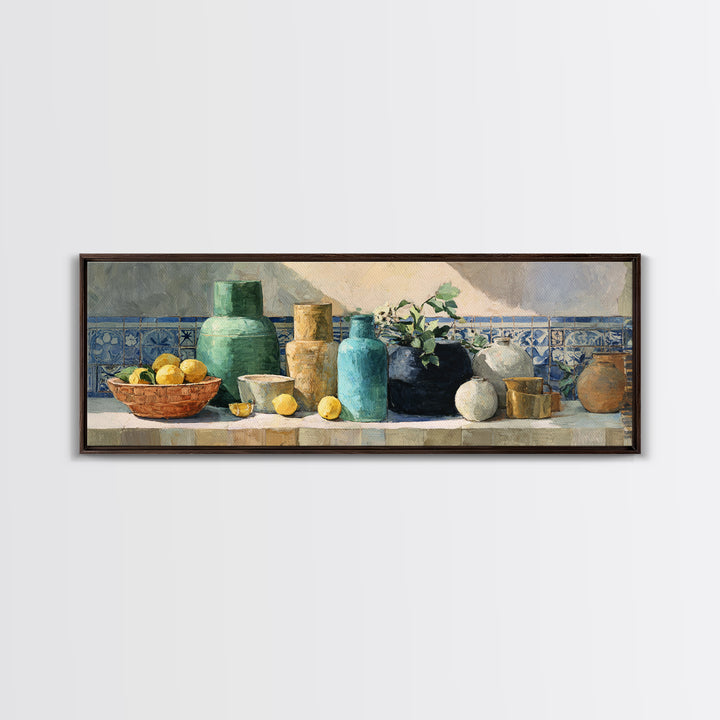Warm Mediterranean Lemon Still Life Framed Canvas Print, Living Room Art, Apartment Decor, Living Room Decor, Fine Art, Living, LIR-3x1-82