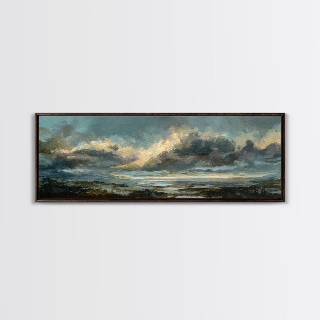 Large Cloudscape with Gentle Movement Canvas Print, Living Room Art, Mid Century Modern, Living Room Decor, Fine Art, Living, LIR-3x1-83