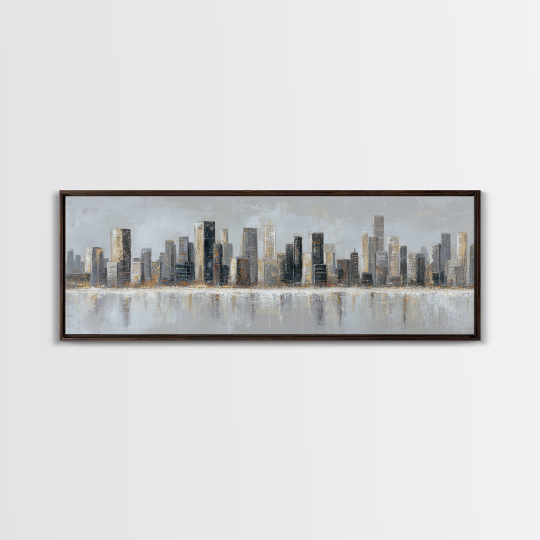 Modern City Skyline Canvas Print, Living Room Art, Abstract Art, Living Room Decor, Living, Living Room Wall Art, LIR-3x1-86