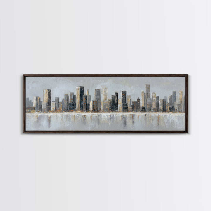 Modern City Skyline Canvas Print, Living Room Art, Abstract Art, Living Room Decor, Living, Living Room Wall Art, LIR-3x1-86